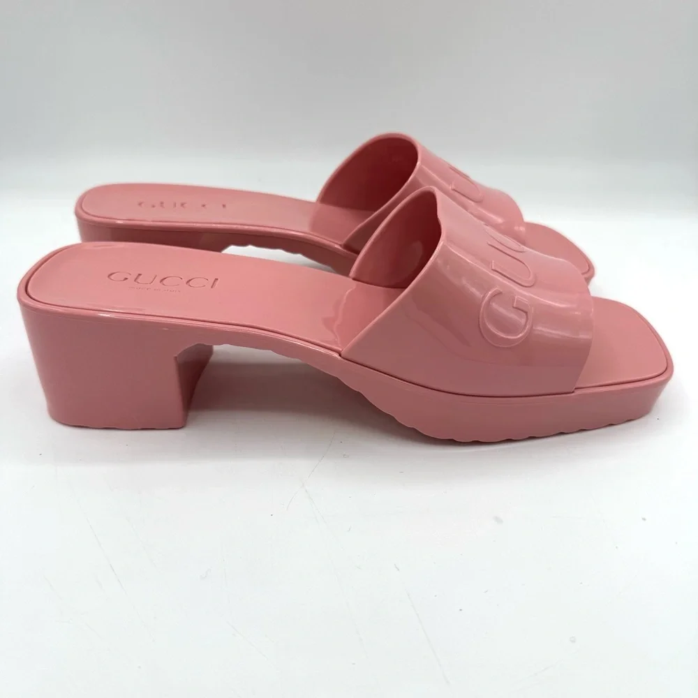 Gucci women slide, sandals, pink Mules with rubber with Glossy Finish size 40 - Picture 4 of 8